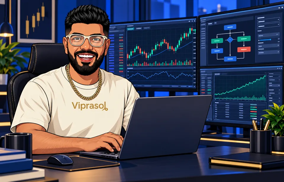 Viprasol engineer reviewing trading charts at a development workstation